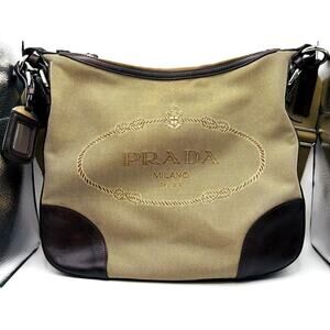 Prada Logo Jacquard Canvas Shoulder Bag - No Flaws, Authenticated